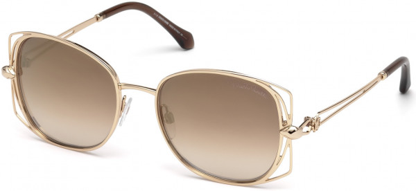 Roberto Cavalli RC1031 Casentino Sunglasses, 28G - Shiny Rose Gold, Transp. Brown/ Gradient Brown W. Gold Flash