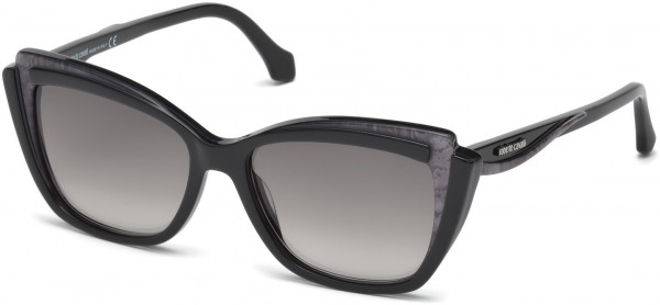 Roberto Cavalli RC1051 Chiusi Sunglasses, 05B - Shiny Top Black/ Pearled Grey Snake Pattern/base Black/gradient Grey