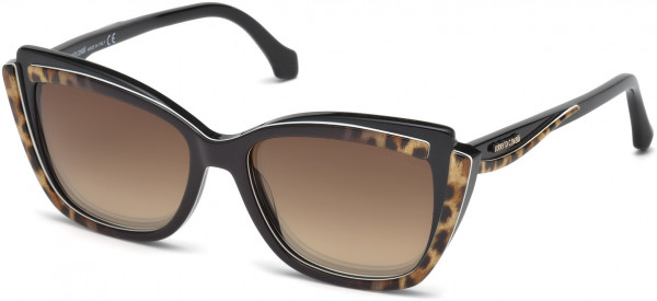 Roberto Cavalli RC1051 Chiusi Sunglasses, 05G - Shiny Top Smoke Gradient Leo Print On Black Base/smoke W. Flash Gold
