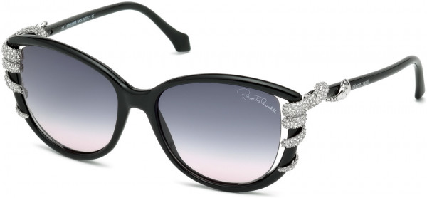 Roberto Cavalli RC972S Sterope Sunglasses, 01B - Shiny Black, Palladium & Crystals/ Gradient Grey