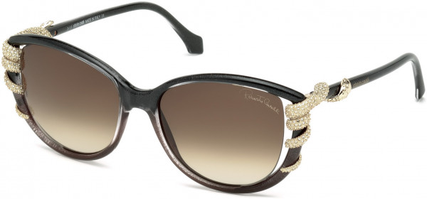 Roberto Cavalli RC972S Sterope Sunglasses, 20F - Gradient Black To Pearl Brown, Pale Gold &crystals/ Gradient Brown