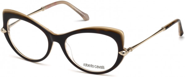 Roberto Cavalli RC5021 Bisenzio Eyeglasses, 052 - Shiny Havana & Pearlescent Beige, Shiny Pale Gold
