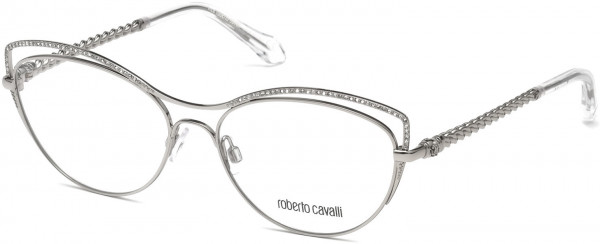 Roberto Cavalli RC5041 Crespina Eyeglasses, 016 - Shiny Palladium, Crystal Decor, Shiny Transparent