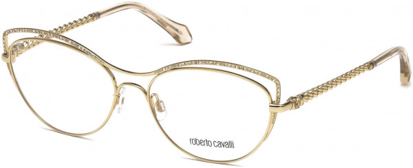 Roberto Cavalli RC5041 Crespina Eyeglasses, 028 - Shiny Rose Gold, Crystal Decor, Shiny Transparent Pink