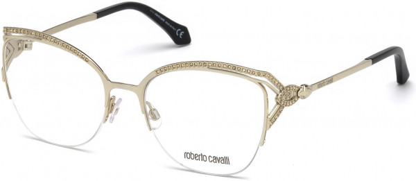 Roberto Cavalli RC5054 Forte Eyeglasses, 032 - Shiny Pale Gold, Crystal Decor, Shiny Black