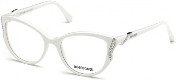 Roberto Cavalli RC5055 Fosciana Eyeglasses, 021 - Shiny White, Shiny Palladium & Crystal Decor