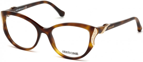 Roberto Cavalli RC5055 Fosciana Eyeglasses, 052 - Shiny Light Havana, Shiny Pink Gold & Crystal Decor