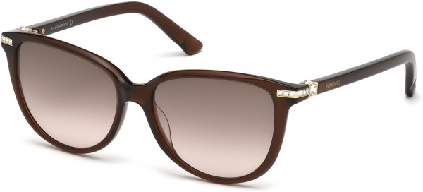 Swarovski SK0077 Edith Sunglasses, 48F - Shiny Transp. Brown, Shiny Pale Gold, Crystals / Brown Grad. Pink Lens