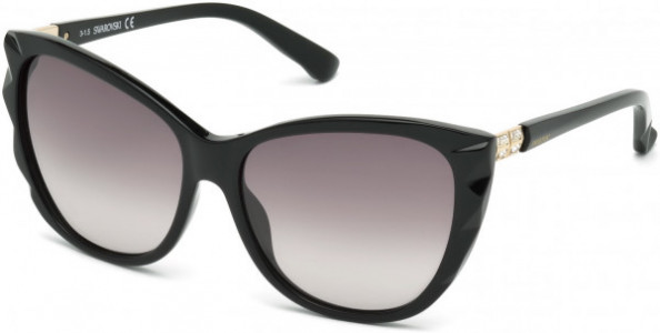 Swarovski SK0117 Fortunate Sunglasses, 01B - Shiny Black  / Gradient Smoke