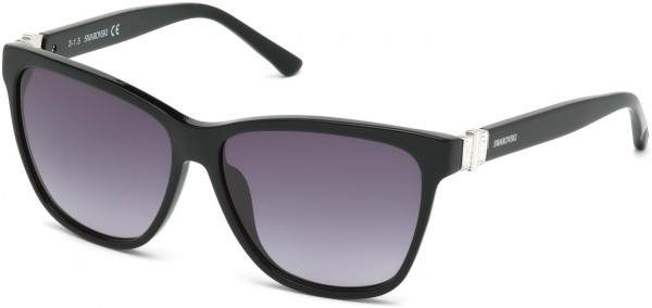 Swarovski SK0121 Fundamental Sunglasses, 01B - Shiny Black  / Gradient Smoke