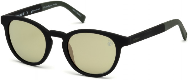 Timberland TB9128 Sunglasses, 02R - Rubberized Black Frame & Temples With Green Rubber / Gold Flash Lenses