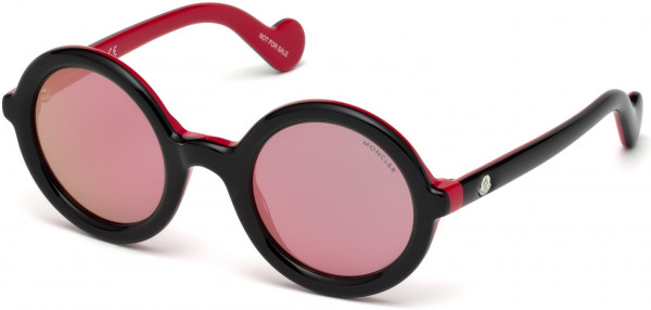Moncler ML0005 Mrs Moncler Sunglasses, 05Z - Shiny Black & Shiny Red / Fuchsia Mirrored Lenses
