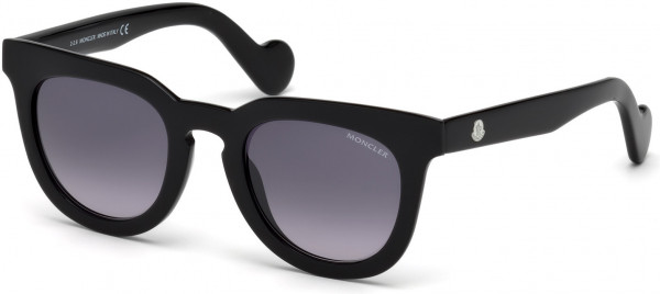 Moncler ML0008 Sunglasses, 01B - Shiny Black / Gradient Smoke-To-Orange Lenses