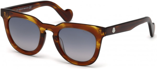 Moncler ML0008 Sunglasses, 45C - Shiny Striped Brown / Gradient Smoke Mirrored Lenses