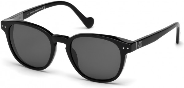 Moncler ML0010 Sunglasses, 01A - Shiny Black, Shiny Light Ruthenium / Smoke Lenses