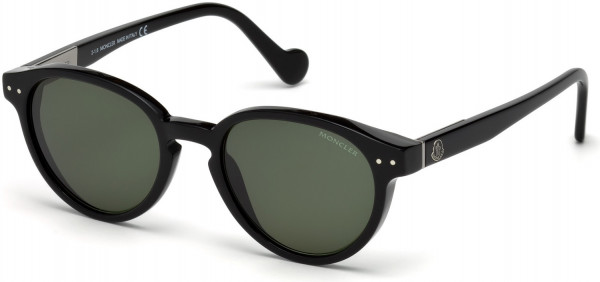 Moncler ML0012 Sunglasses, 01N - Shiny Black, Shiny Light Ruthenium / Green Lenses