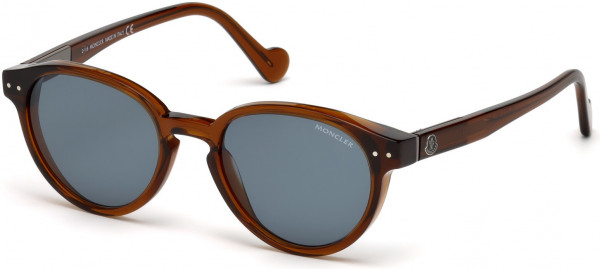Moncler ML0012 Sunglasses, 48V - Shiny Transparent Caramel, Shiny Gunmetal / Vintage Blue Lenses