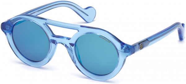 Moncler ML0014 Sunglasses, 84L - Transparent Light Blue / Roviex W. Blue Mirrored Lenses