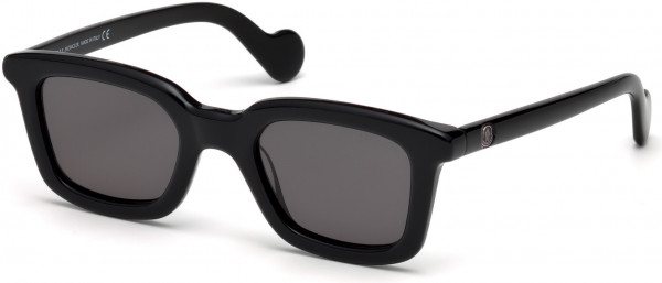 Moncler ML0016 Sunglasses, 01A - Shiny Black / Smoke Lenses