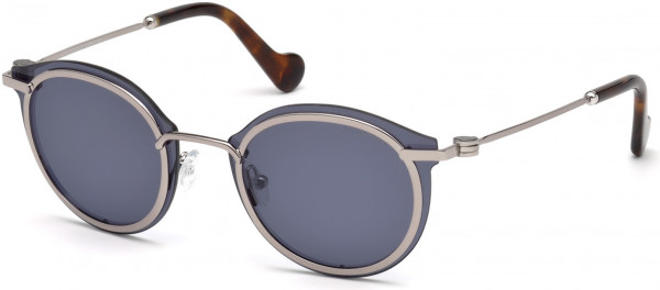 Moncler ML0018 Sunglasses, 14V - Shiny Light Ruthenium / Blue