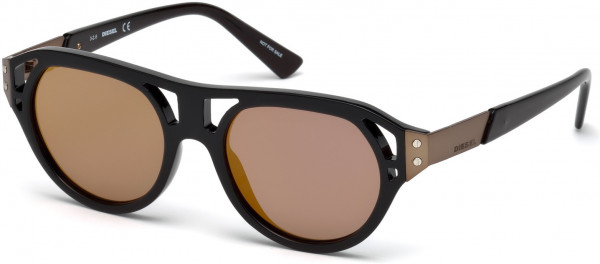 Diesel DL0233 Sunglasses, 01X - Shiny Black  / Blu Mirror