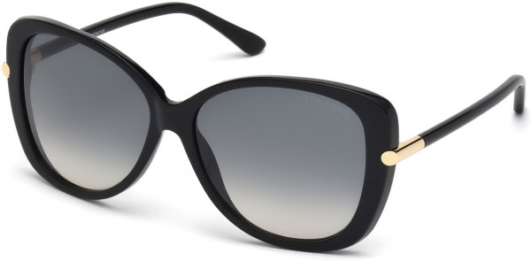 Tom Ford FT0324 Linda Sunglasses, 01B - Shiny Black, Rose Gold Temple Detail / Grey Gradient Lenses