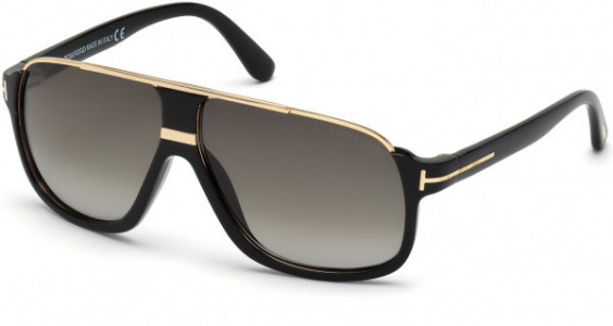 Tom Ford FT0335 Eliott Sunglasses, 01P - Shiny Black, Shiny Rose Gold Details / Green Gradient Smoke Lenses