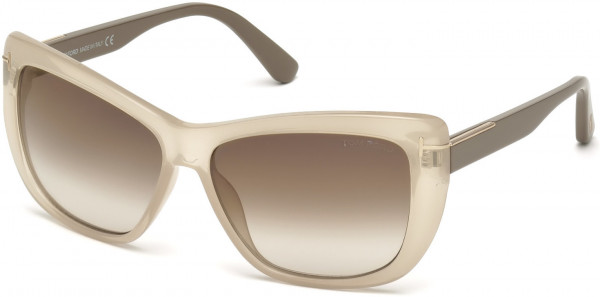 Tom Ford FT0434 Lindsay Sunglasses, 57G - Shiny Beige / Brown Mirror