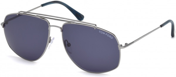 Tom Ford FT0496 Georges Sunglasses, 14V - Light Ruthenium, Shiny Blue Horn Tip/ Smoke Blue Lenses