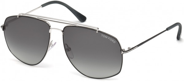 Tom Ford FT0496 Georges Sunglasses, 18A - Rhodium W. Matte Black Enamel, Matte Grey Horn Tip/ Grad. Smoke Lenses