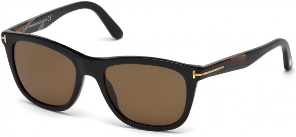 Tom Ford FT0500 Andrew Sunglasses, 01H - Shiny Black, Dark Brown Horn / Polarized Brown Lenses