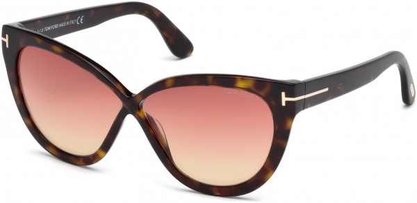 Tom Ford FT0511 Arabella Sunglasses, 52B - Dark Havana / Gradient Smoke