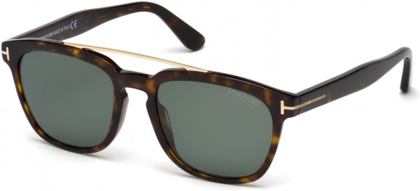 Tom Ford FT0516 Holt Sunglasses, 52R - Classic Dark Havana, Rose Gold Brow Bar / Polarized Green Lenses