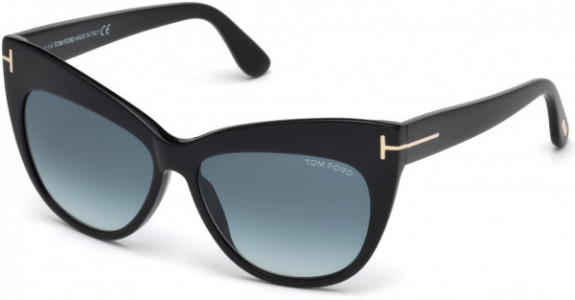 Tom Ford FT0523 Nika Sunglasses, 01W - Shiny Black  / Gradient Blue