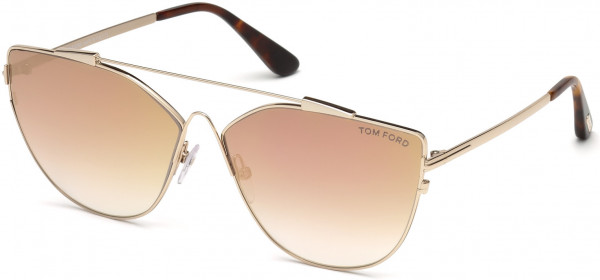 Tom Ford FT0563 Jacquelyn-02 Sunglasses, 33G - Shiny Gold, Dark Havana Temple Tips / Light Brown Mirror Lenses