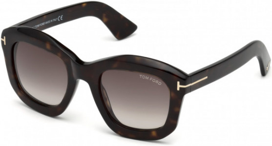 Tom Ford FT0582 Julia-02 Sunglasses, 52J - Shiny Dark Havana, Rose Gold T Logo/ Gradient Roviex Lenses
