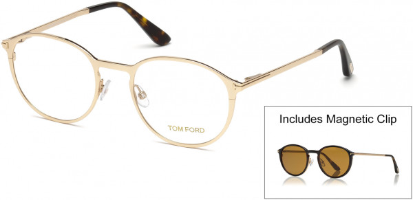 Tom Ford FT5476 Eyeglasses, 28E - Shiny Rose Gold / Shiny Dark Havana, Brown Lens Clip-On