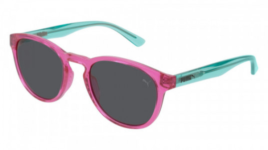 Puma PJ0024S Sunglasses, 006 - PINK with GREEN temples and SMOKE lenses