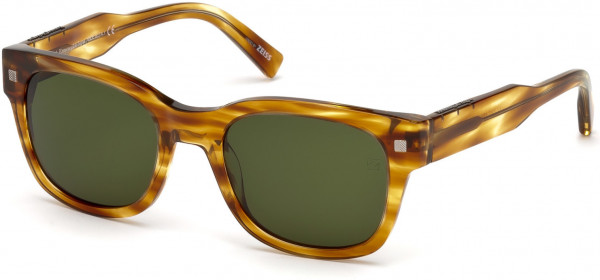 Ermenegildo Zegna EZ0087 Sunglasses, 47N - Transp. Striped Light Brown On Yellow Base/ Vintage Green