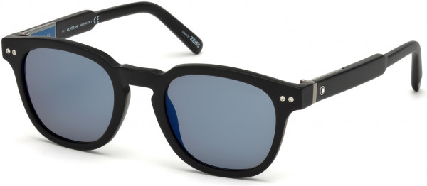 Montblanc MB693S Sunglasses, 02X - Matte Black / Blu Mirror