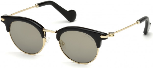 Moncler ML0035 Sunglasses, 01A - Shiny Black, Shiny Pale Gold / Smoke Lenses W. Pale Gold  Flash