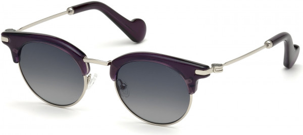 Moncler ML0035 Sunglasses, 78B - Shiny Transparent Dark Lilac, Shiny Palladium / Grad. Grey-Blue Lenses