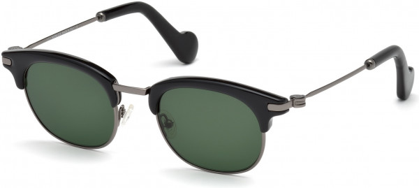 Moncler ML0036 Sunglasses, 01N - Shiny Black, Shiny Gunmetal / Green Lenses