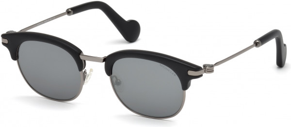 Moncler ML0036 Sunglasses, 02C - Matte Black, Shiny Dark Ruthenium / Grey Lenses W. Silver Flash