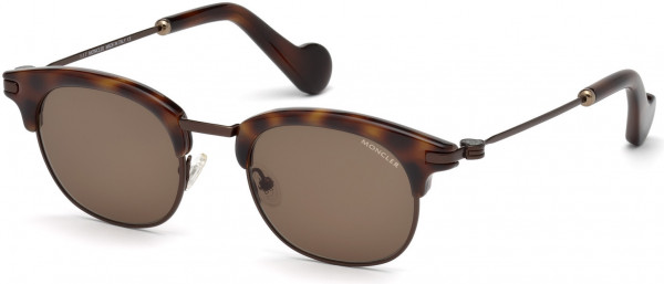 Moncler ML0036 Sunglasses, 52J - Shiny Medium Havana, Shiny Bronze / Roviex Lenses