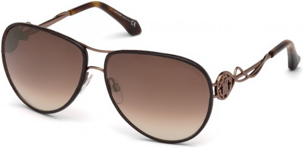Roberto Cavalli RC1067 Gorgona Sunglasses, 34G - Shiny Bronze, Shiny Havana, Brown Leather/ Gr. Brown W Gold Flash