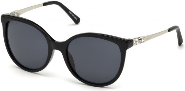 Swarovski SK0155 Sunglasses, 01C - Shiny Black / Smoke Mirror Lenses