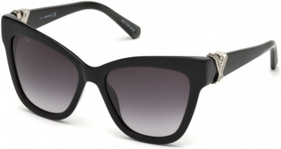 Swarovski SK0157 Sunglasses, 01B - Shiny Black / Gradient Smoke Lenses