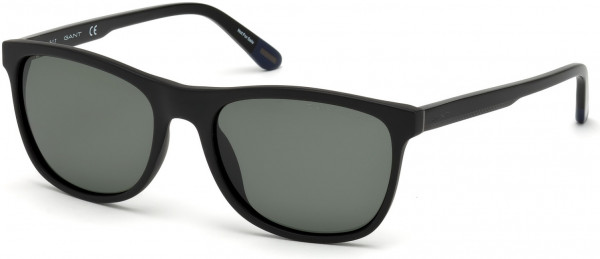 Gant GA7095 Sunglasses, 02R - Matte Black Front, Shiny Black Temples, Green Polarized Lens