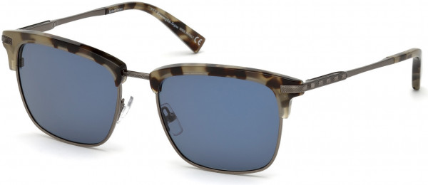 Ermenegildo Zegna EZ0092 Sunglasses, 55V - Shiny Vintage Tortoise, Shiny Antique Gun/ Blue